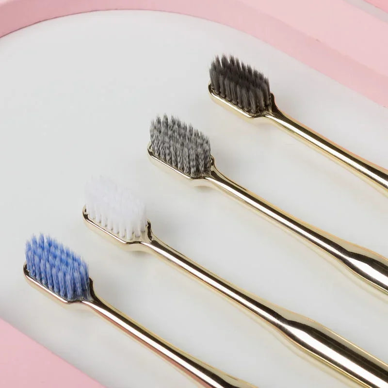 Luxury Soft Toothbrush Men Women Adult Tooth Brush Electroplate Gold Color Dental Brushes Toothbrushes Customizable Wholesale Peaceful Pleasures Health and Wellness