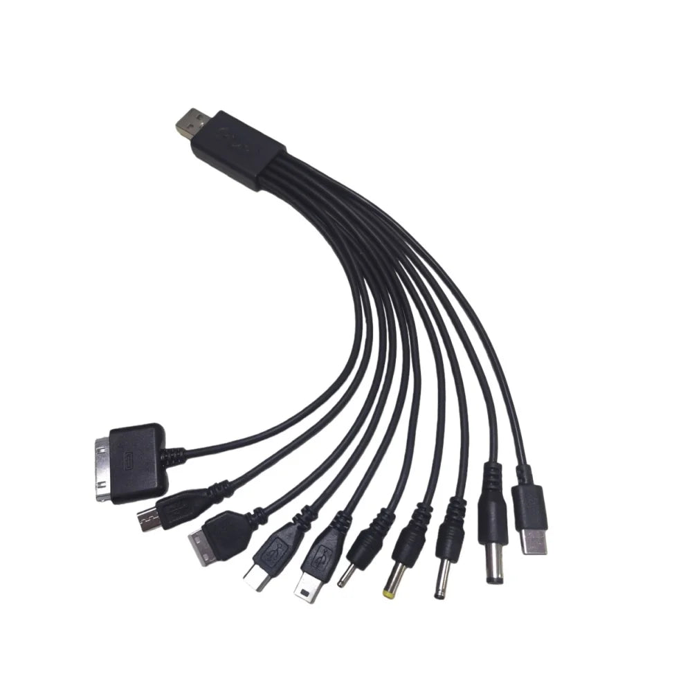 10-in-1 Universal USB Charging Cable with Multi Adapter Plugs Multi USB Charging Cable Peaceful Pleasures Health and Wellness black 1m