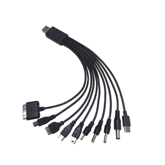 10-in-1 Universal USB Charging Cable with Multi Adapter Plugs Multi USB Charging Cable Peaceful Pleasures Health and Wellness black 1m
