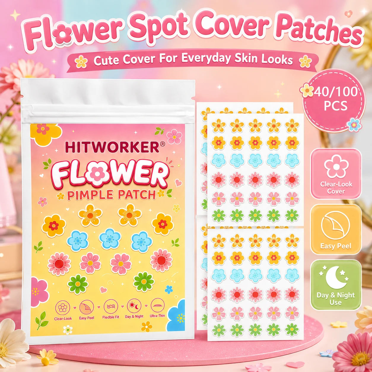Flower Hydrocolloid Spot Patches – Cute Face Stickers 40/100pc