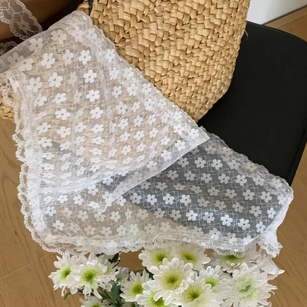 White Lace Floral Triangle Scarf – Elegant Breathable Bandana