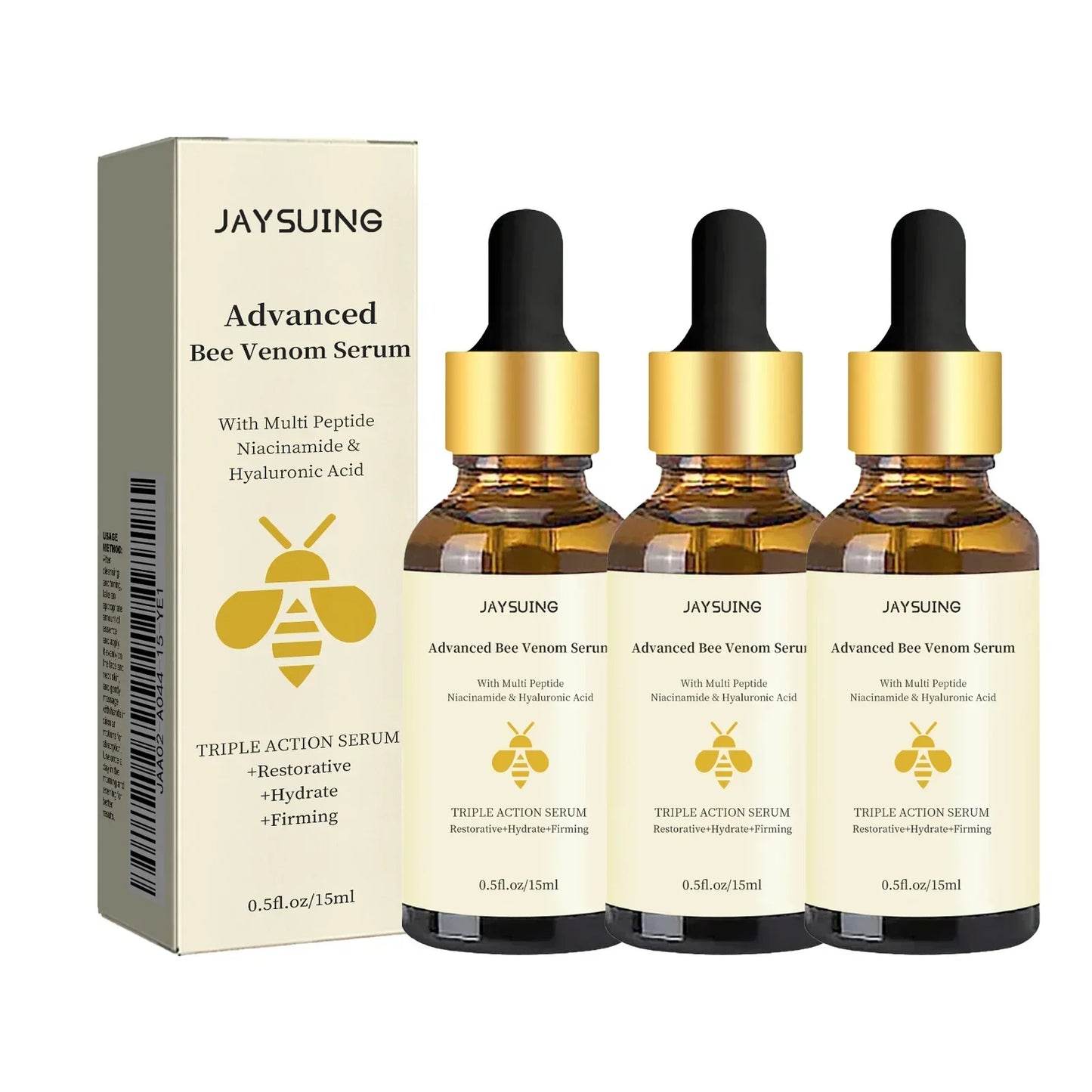 Jaysuing Bee Venom Serum Tighten Lightens Fine Lines Repair Dullness Moisturizing Firming Facial Skin Essence Brightening Skin Peaceful Pleasures Health and Wellness 3pcs