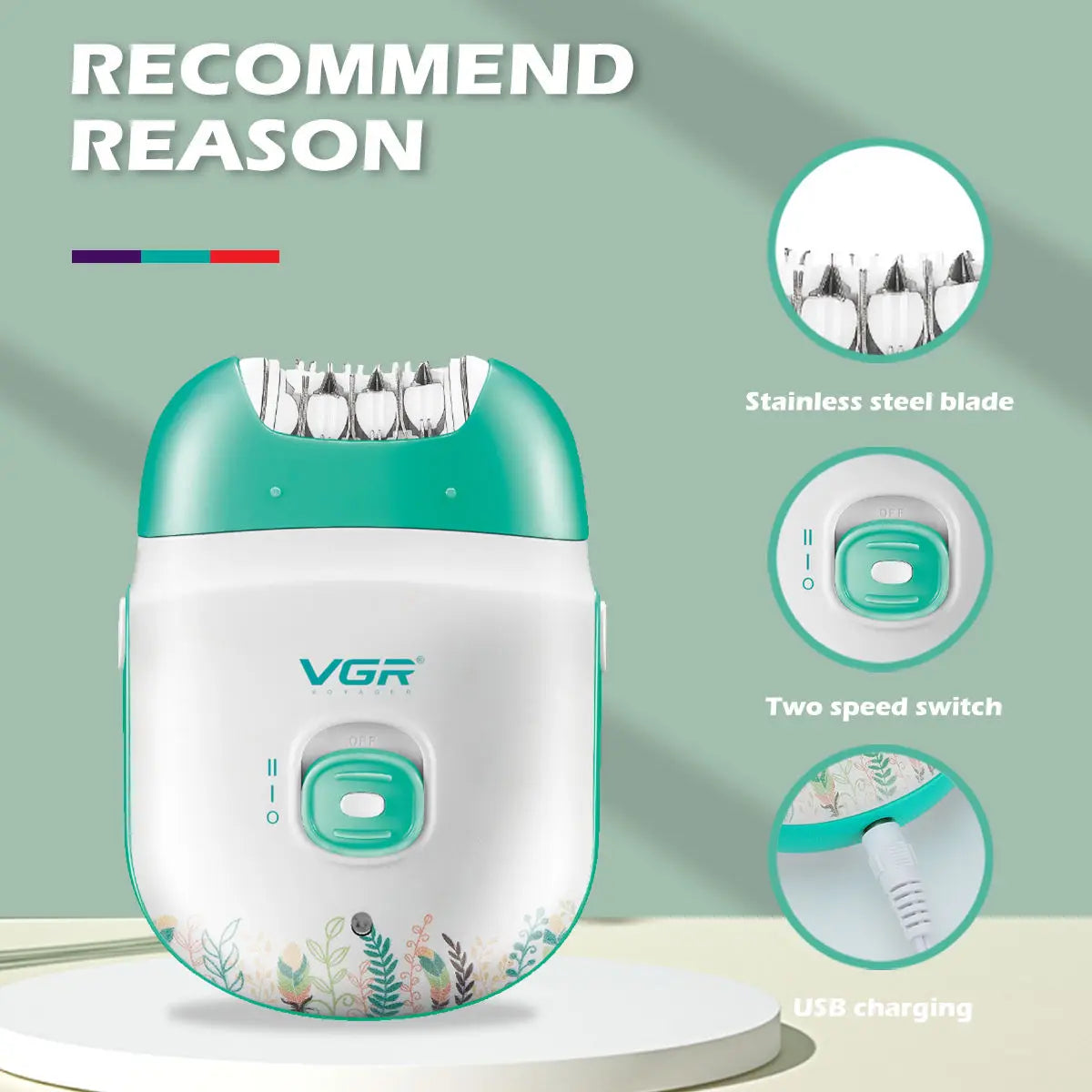 VGR 726 New Epilator Women Shaver Mini Plucker USB Rechargeable Electric Pedicure for Face Legs Bikini Peaceful Pleasures Health and Wellness
