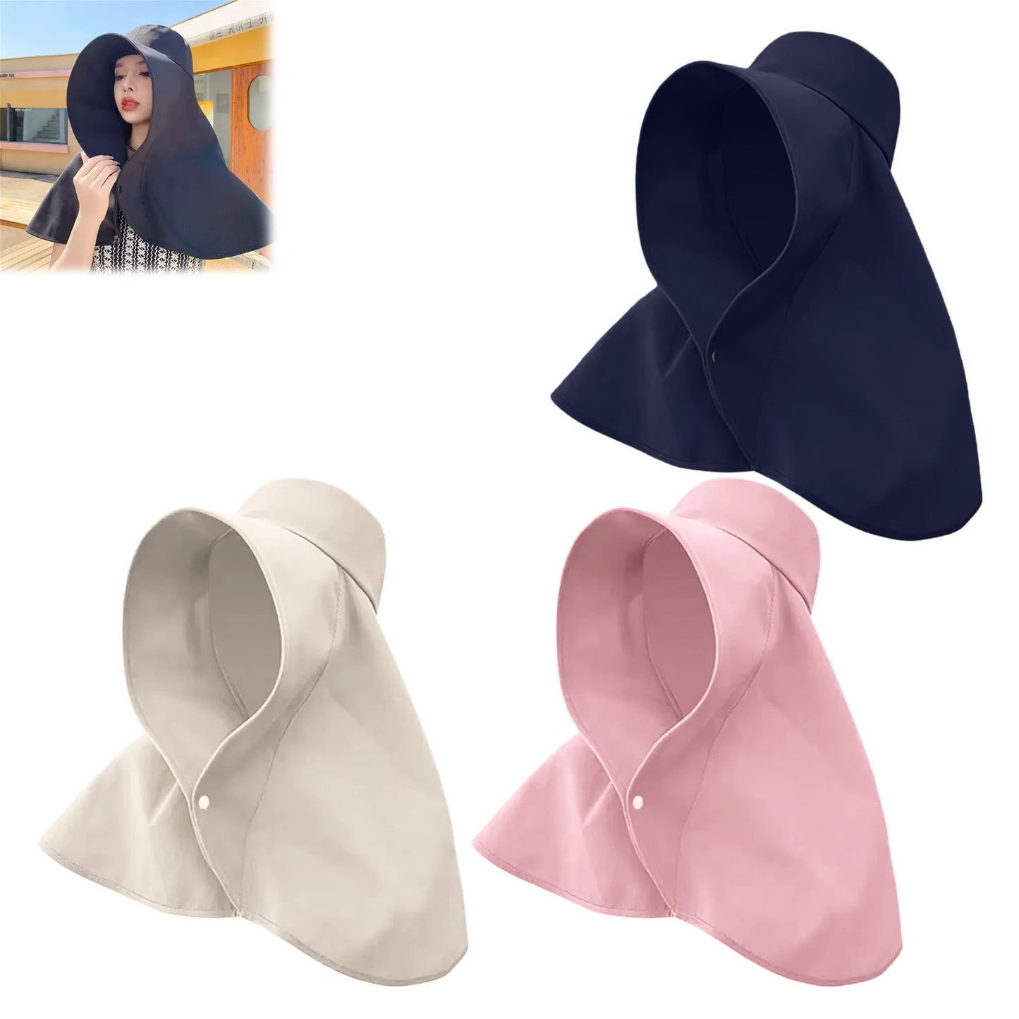 Women Sun-Protection Fisherman Hat Wide Brim Neck Cover UPF50+ Anti UV Ponytail Design Peaceful Pleasures Health and Wellness