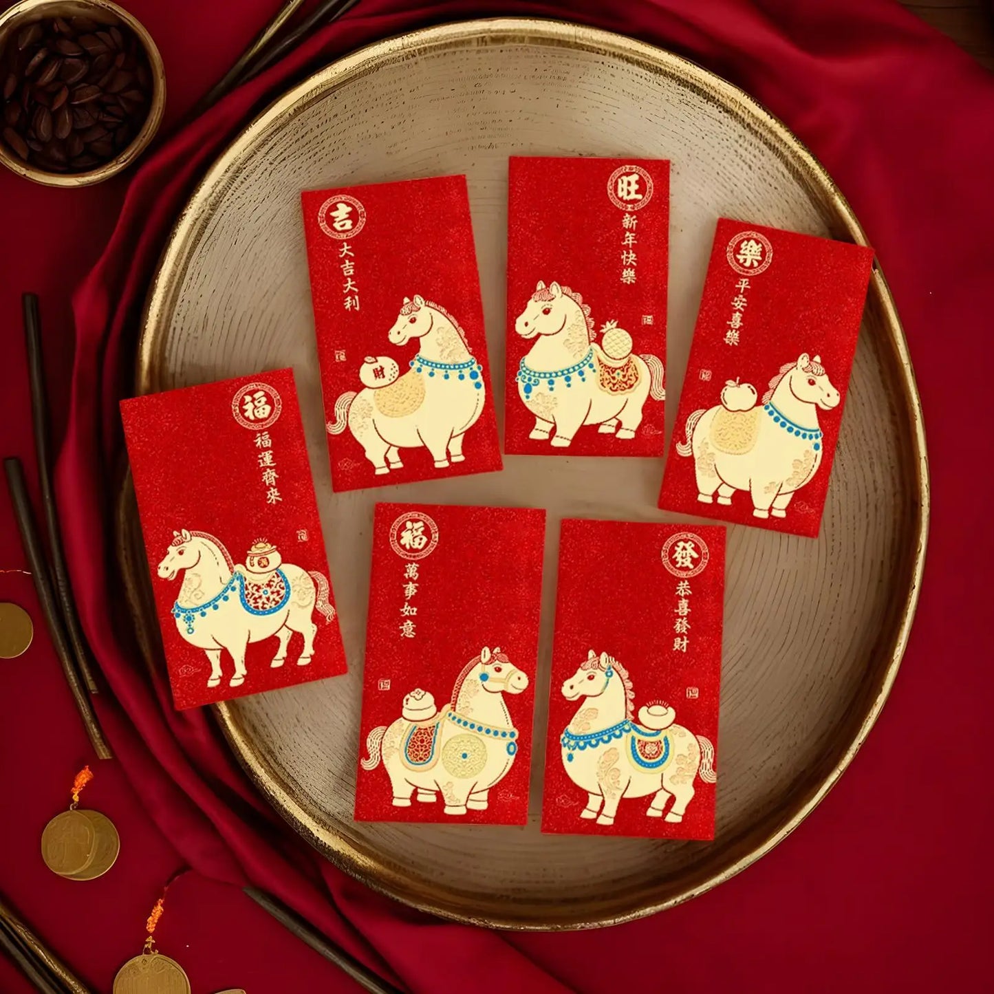 Chinese Red Envelope Lunar New Year Lunar New Year 2026 Red Envelopes For Marriage Engagement Birthday Spring Festival Wedding Peaceful Pleasures Health and Wellness