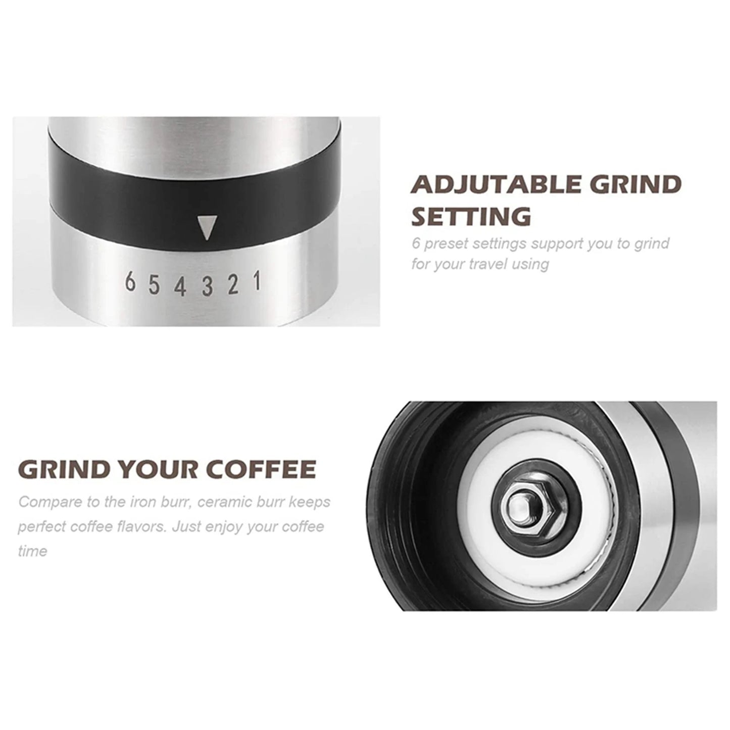 A36T-2X Manual Coffee Grinder - Hand Coffee Mill With Burrs 6 Adjustable Settings - Portable Hand Crank (Straight) Peaceful Pleasures Health and Wellness