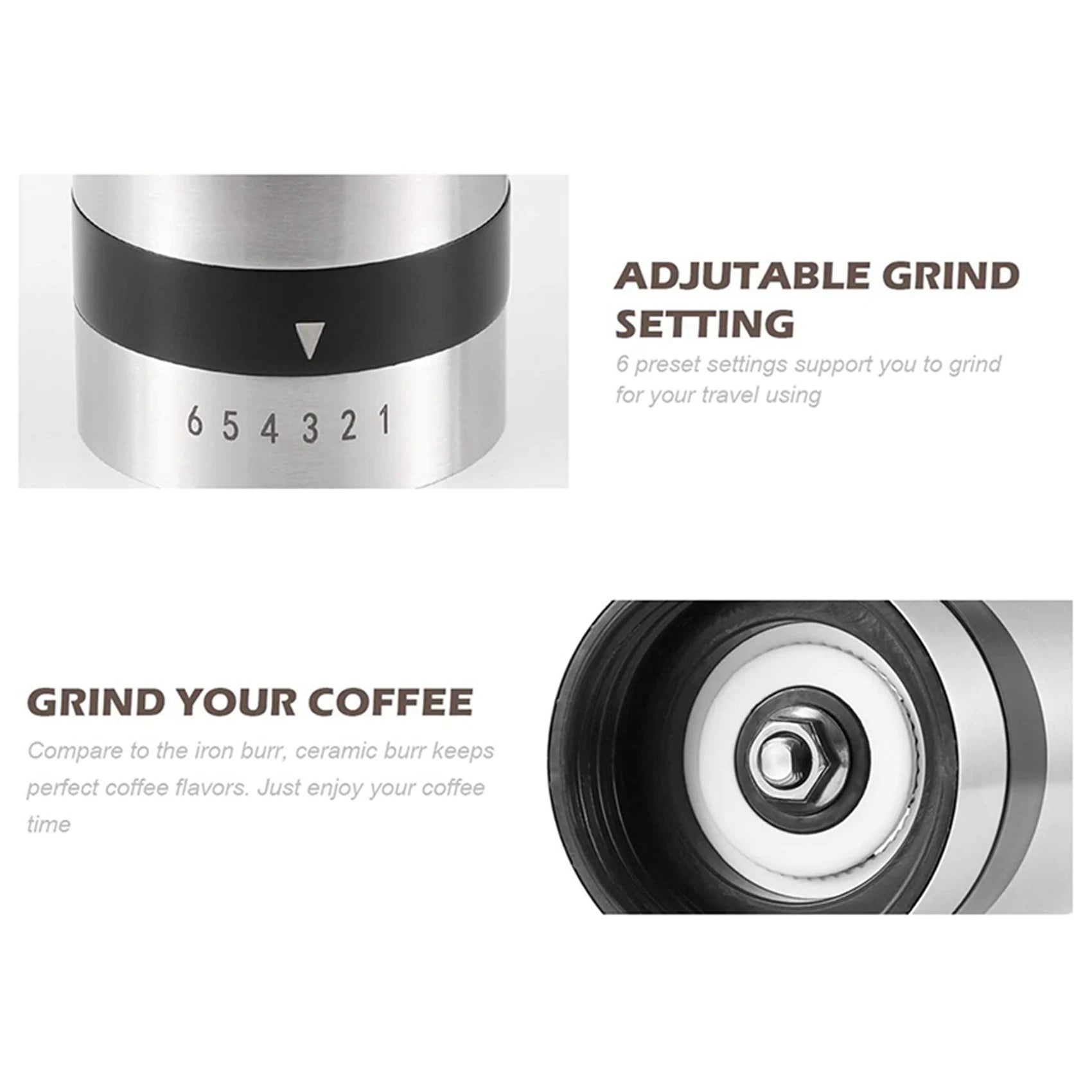 A36T-2X Manual Coffee Grinder - Hand Coffee Mill With Burrs 6 Adjustable Settings - Portable Hand Crank (Straight) Peaceful Pleasures Health and Wellness
