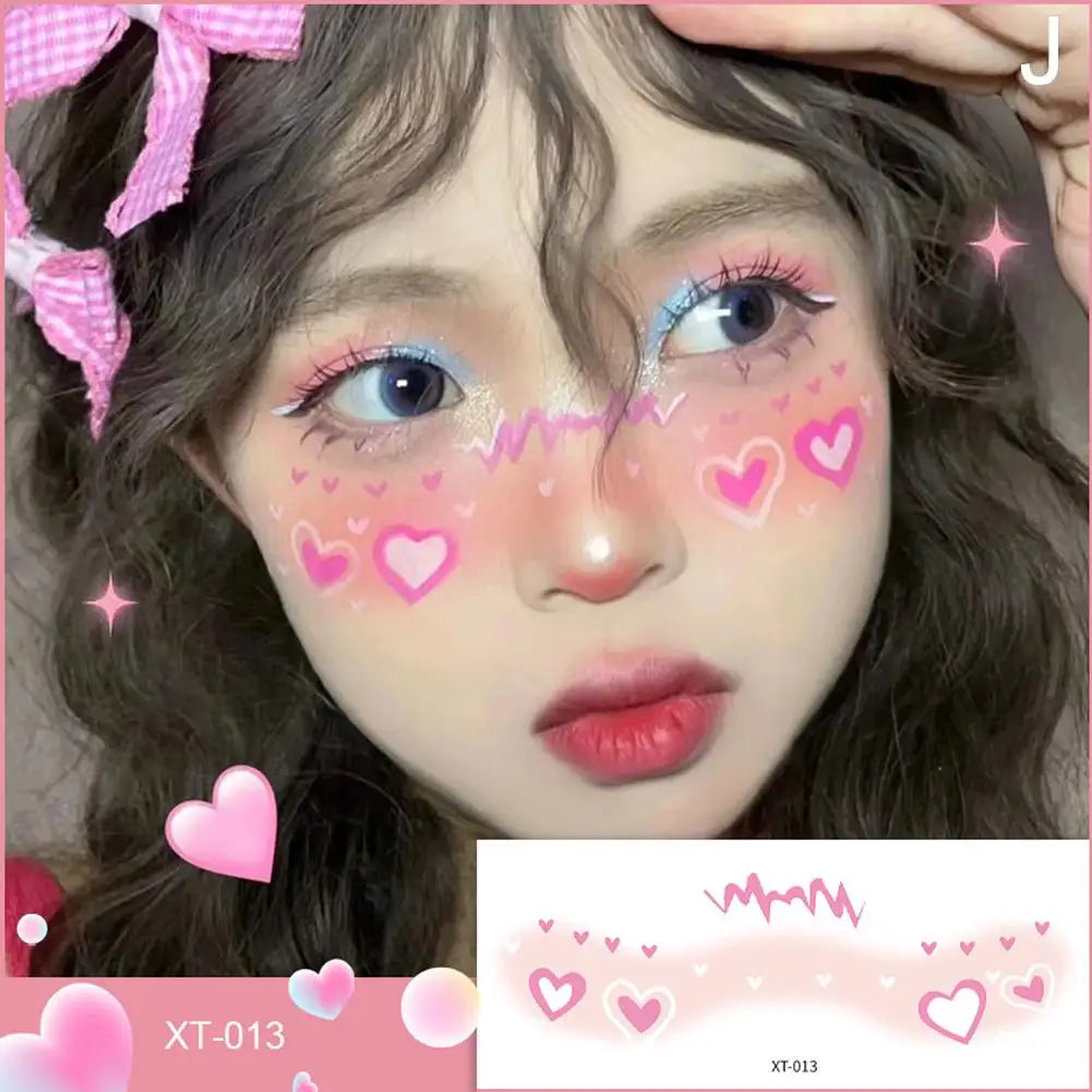Love Heart Face Temporary Tattoos – Waterproof Party Stickers