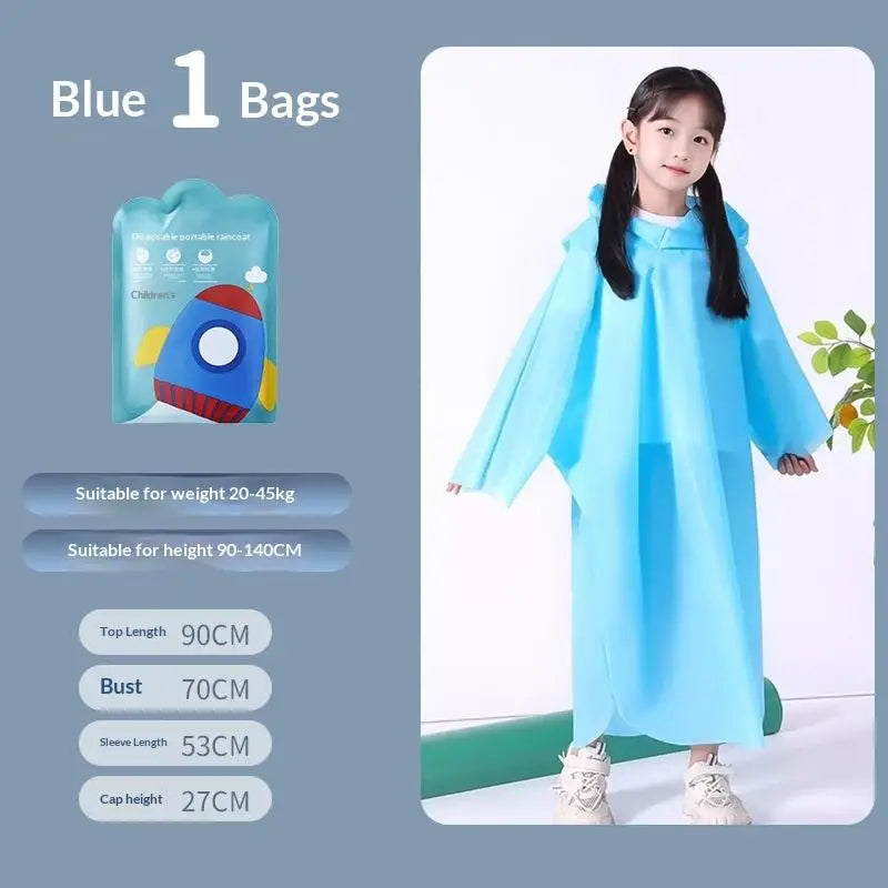 Kids Disposable Rain Poncho with Backpack Space – Long Raincoat