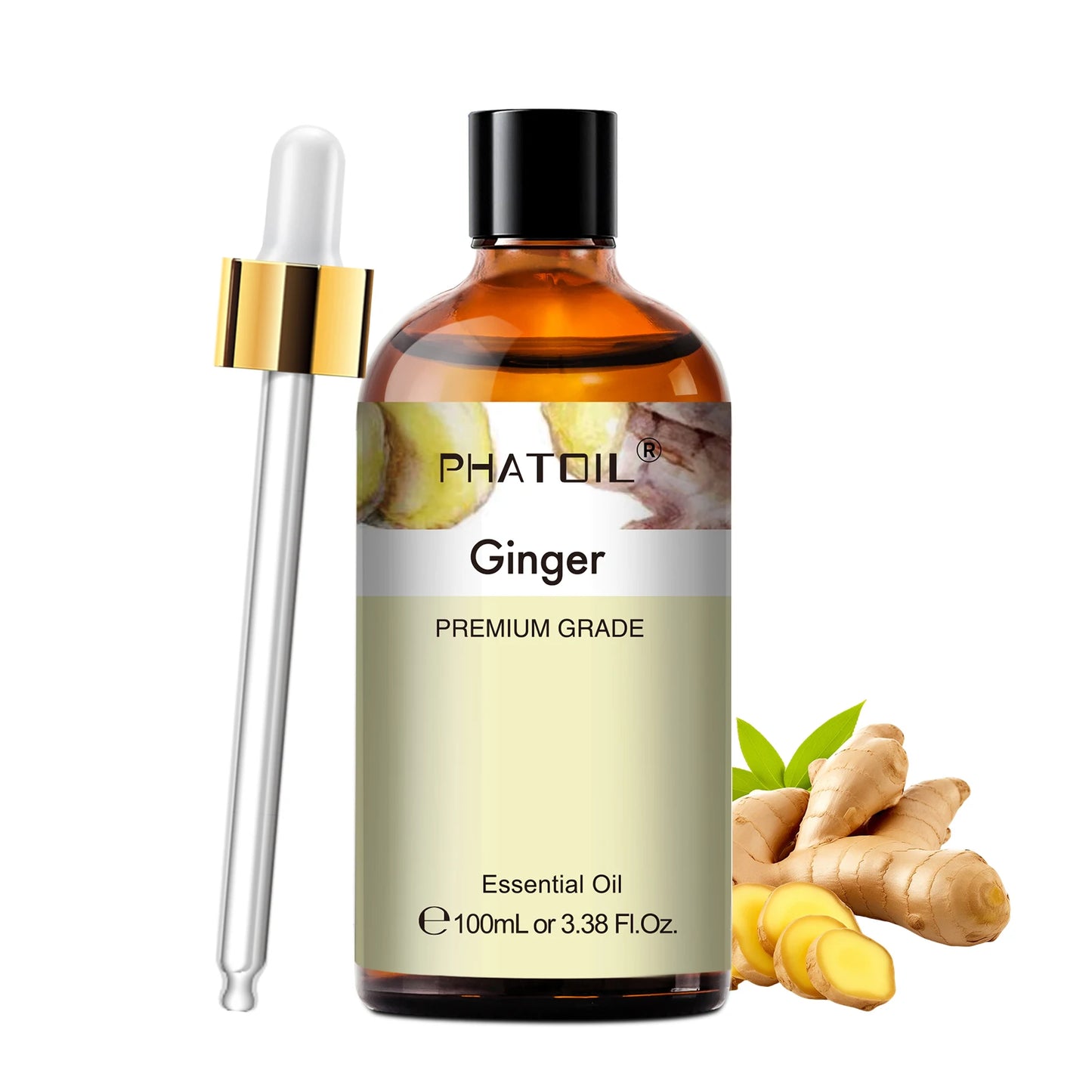 PHATOIL 100ml Aromatherapy Essential Oil-Lavender Rose Vanilla Eucalyptus Sandalwood Pine Needles for Diffuser,Candle Making Peaceful Pleasures Health and Wellness Ginger 100ML