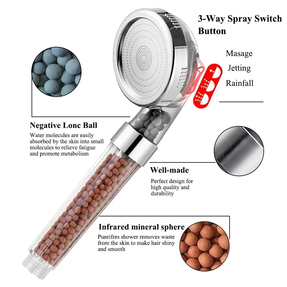3-Mode High Pressure Handheld Shower Head | Water-Saving Filter