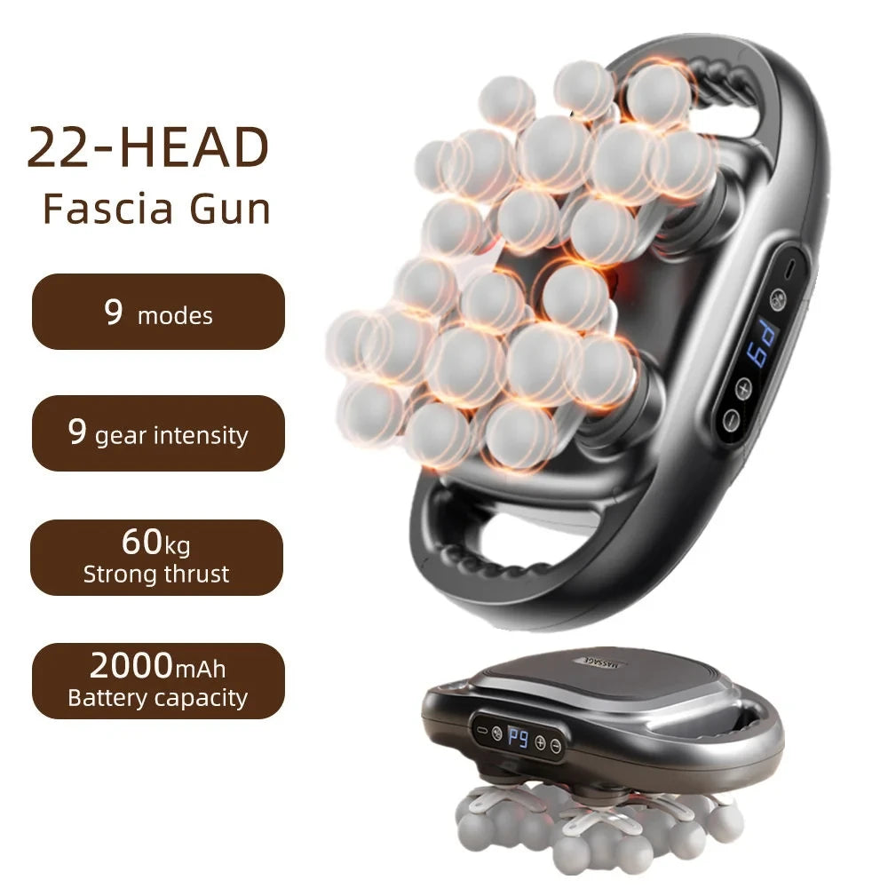22-Head Deep Tissue Percussion Massage Gun, High-Power Vibration for Targeted in Back Neck & Shoulders Massage Peaceful Pleasures Health and Wellness Grey