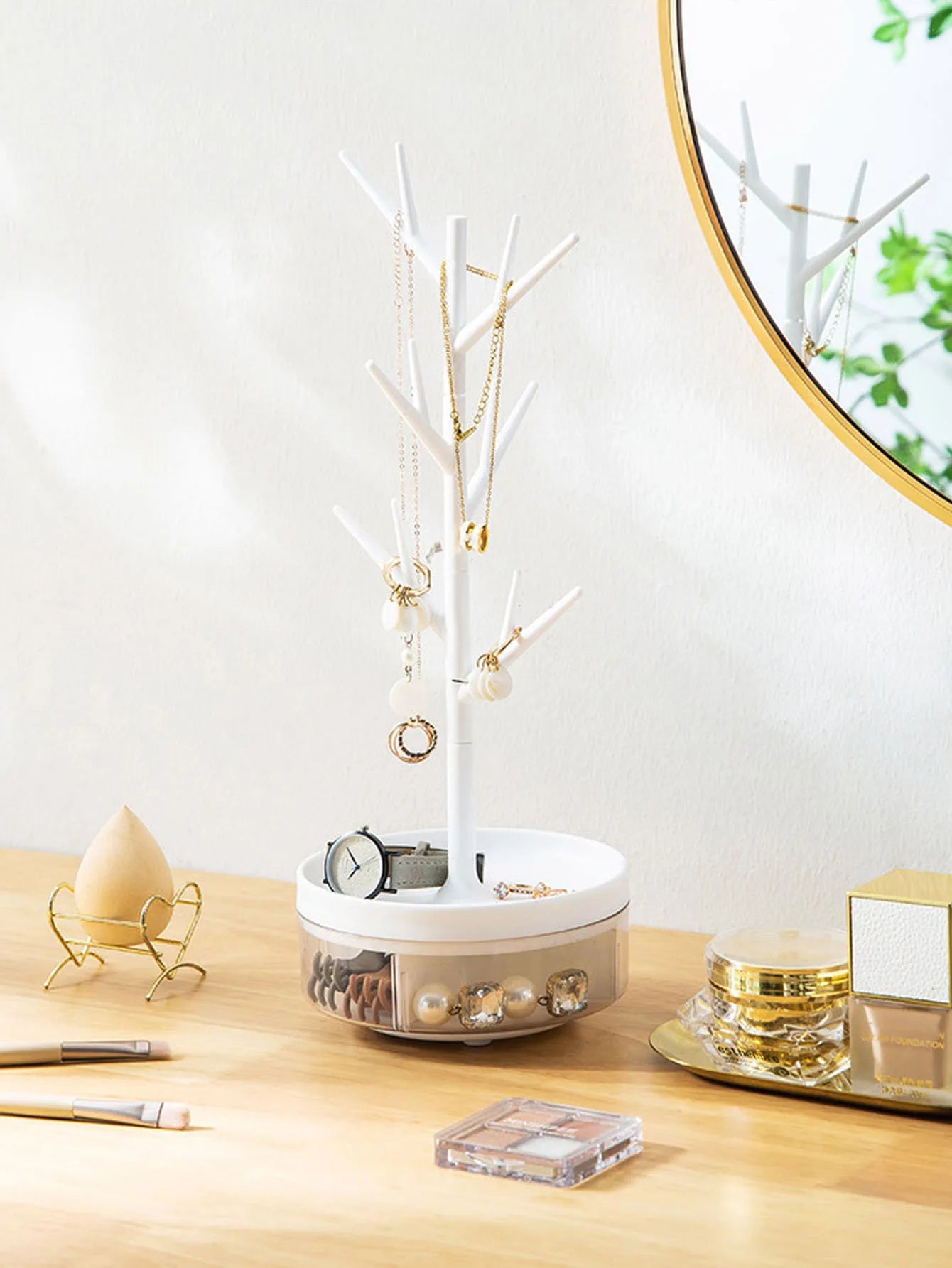 1Pcs Rotate Jewelry Display Stand Tray Storage Racks Earrings Necklaces Rings Jewelry Boxes Accessories Desktop Organizer Holder Peaceful Pleasures Health and Wellness