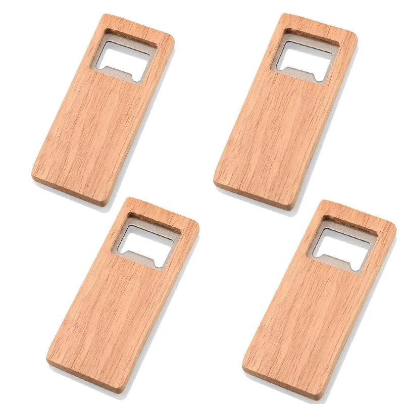 Stainless Steel Beer Bottle Opener with Square Wooden Handle