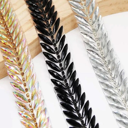 Iron-On Rhinestone Ribbon Trim 1 Yard | DIY Crystal Decoration Rhinestone Ribbon Trim Peaceful Pleasures Health and Wellness