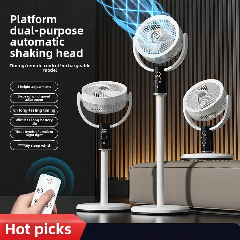 USB Oscillating Floor Fan – Remote, 8 Speeds, LED & Battery