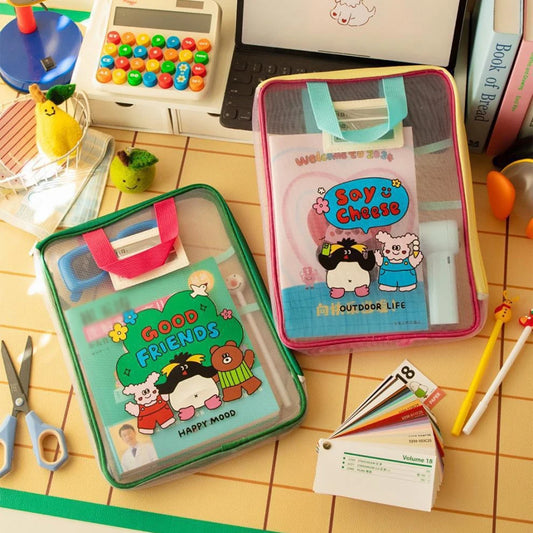 Colorful Cute Large Capacity File Bag Transparent Document Handbag Peaceful Pleasures Health and Wellness