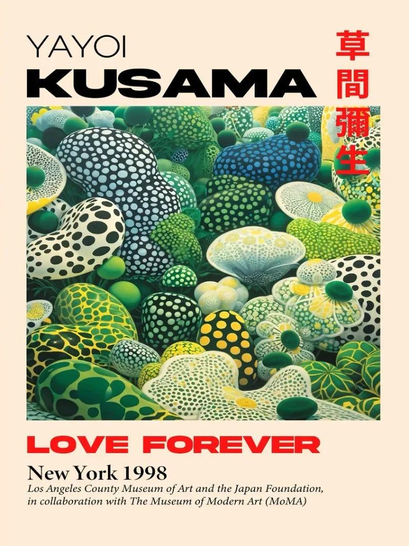 Japanese Abstract Mountain Canvas Wall Art | Yayoi Kusama Style