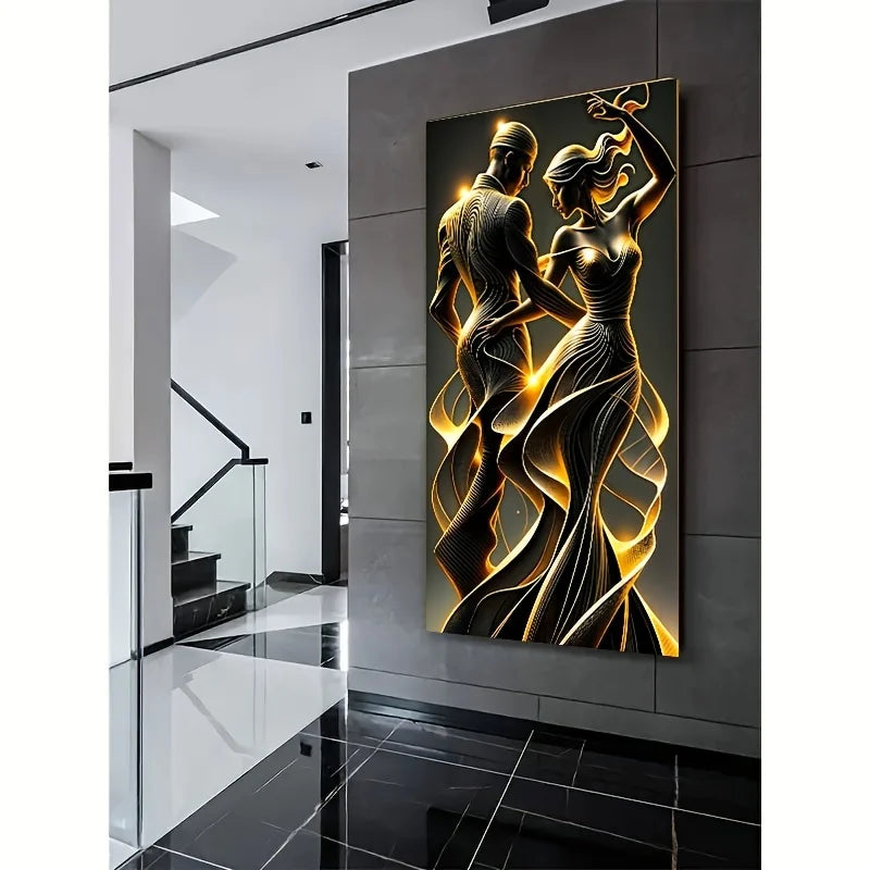 1pc Frameless Abstract Lovers Wall Art Canvas, Modern Golden and Black Love Theme Poster, for Bedroom, Living Room Home Decor Peaceful Pleasures Health and Wellness
