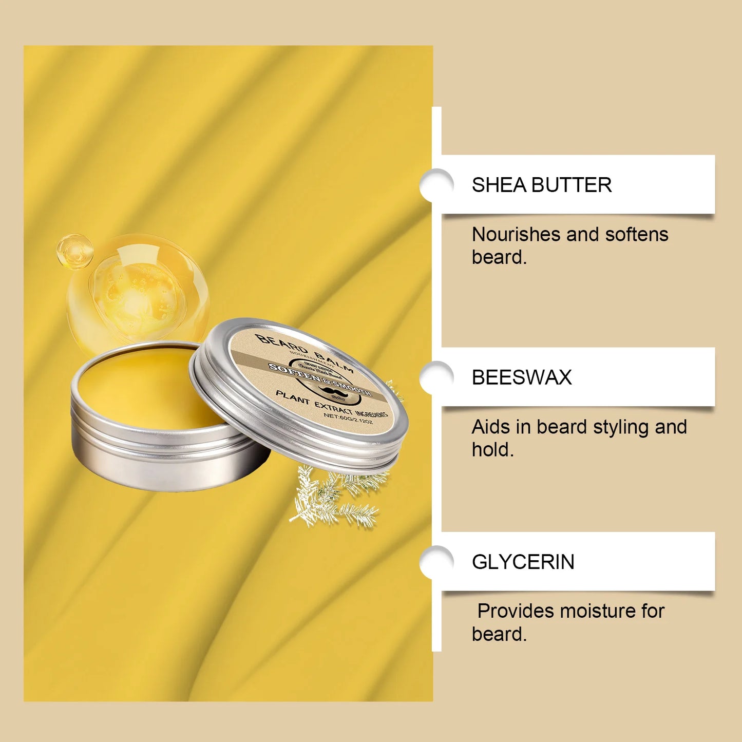 East Moon Men's Beard Wax – Soft, Shiny & Non-Greasy 60g