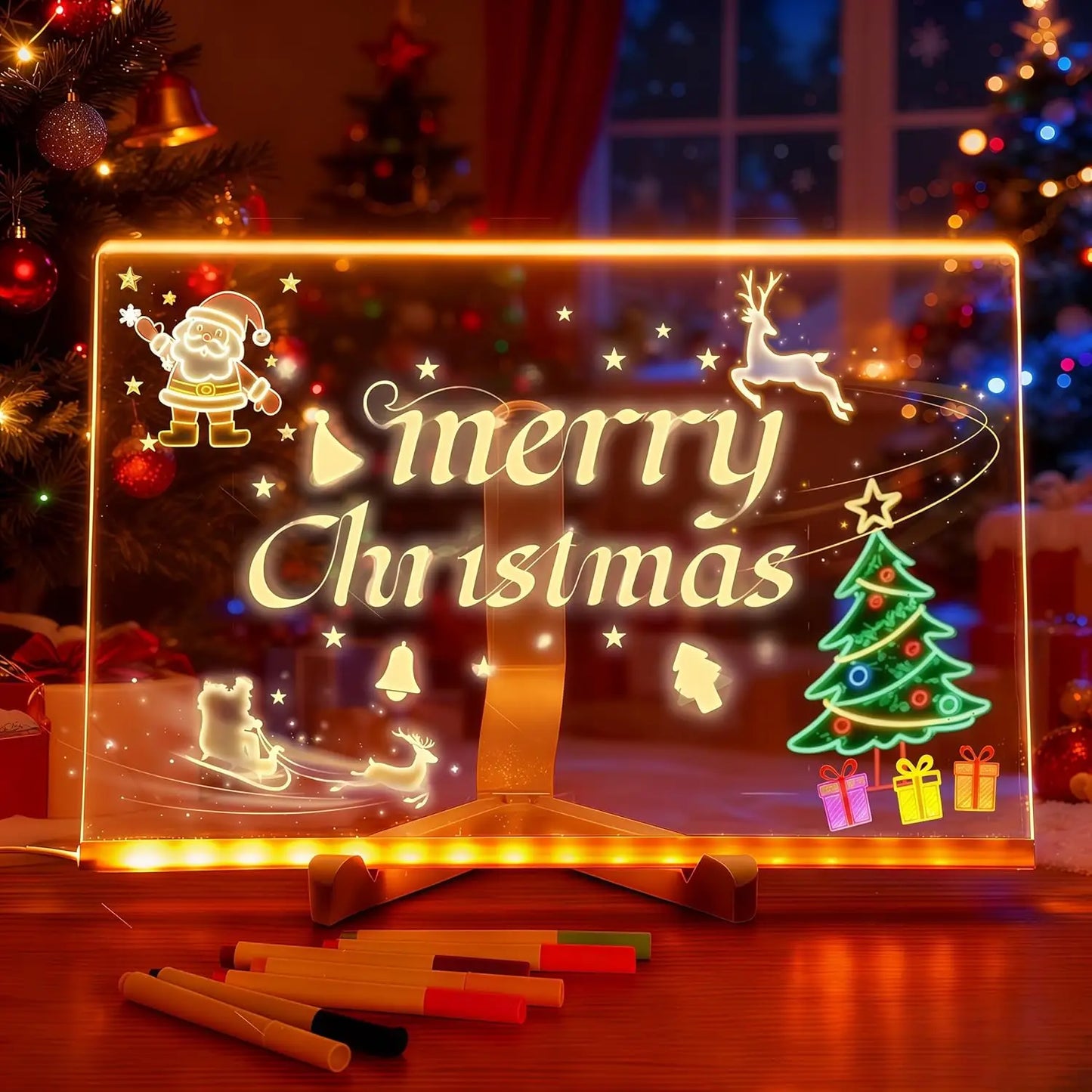 Children LED Writing Board with Stand – Colorful LED Message Board with 7 Fluorescent Pens, Perfect Gift for Kids
