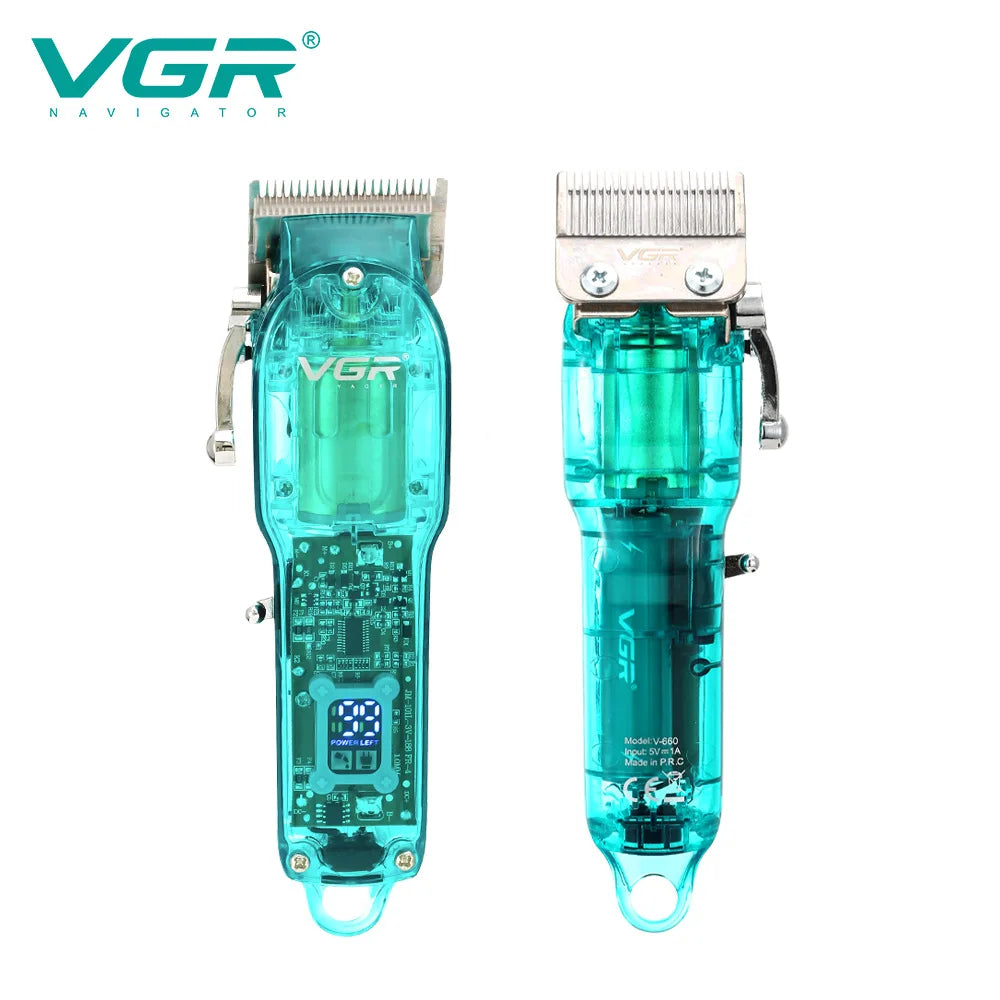 VGR 660 Hair Clipper Transparent Hair Cutting Machine Cordless Hair Trimmer Electric Barber Digital Display Clipper for Men Peaceful Pleasures Health and Wellness