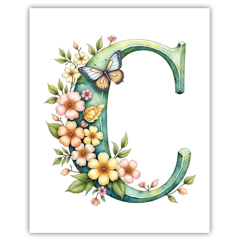 Custom Name Nursery Canvas Wall Art – Animals & Wildflowers