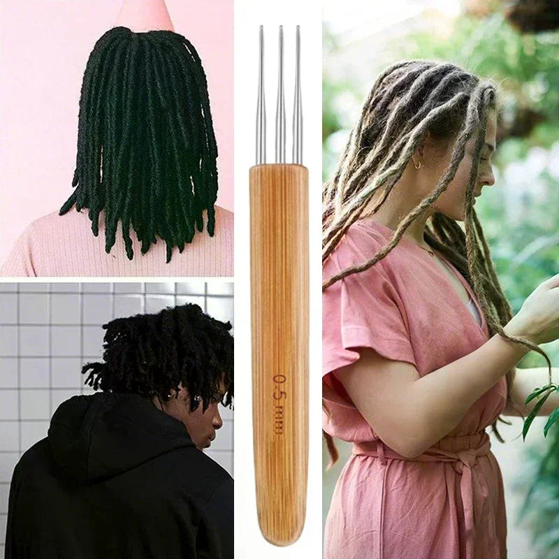 3Pcs 0.5/0.75MM Wooden Hair Crochet Needle Dreadlocks Braids Hair Crochet Hook Single/Double/Three Head Hair Crocheting Needles Peaceful Pleasures Health and Wellness
