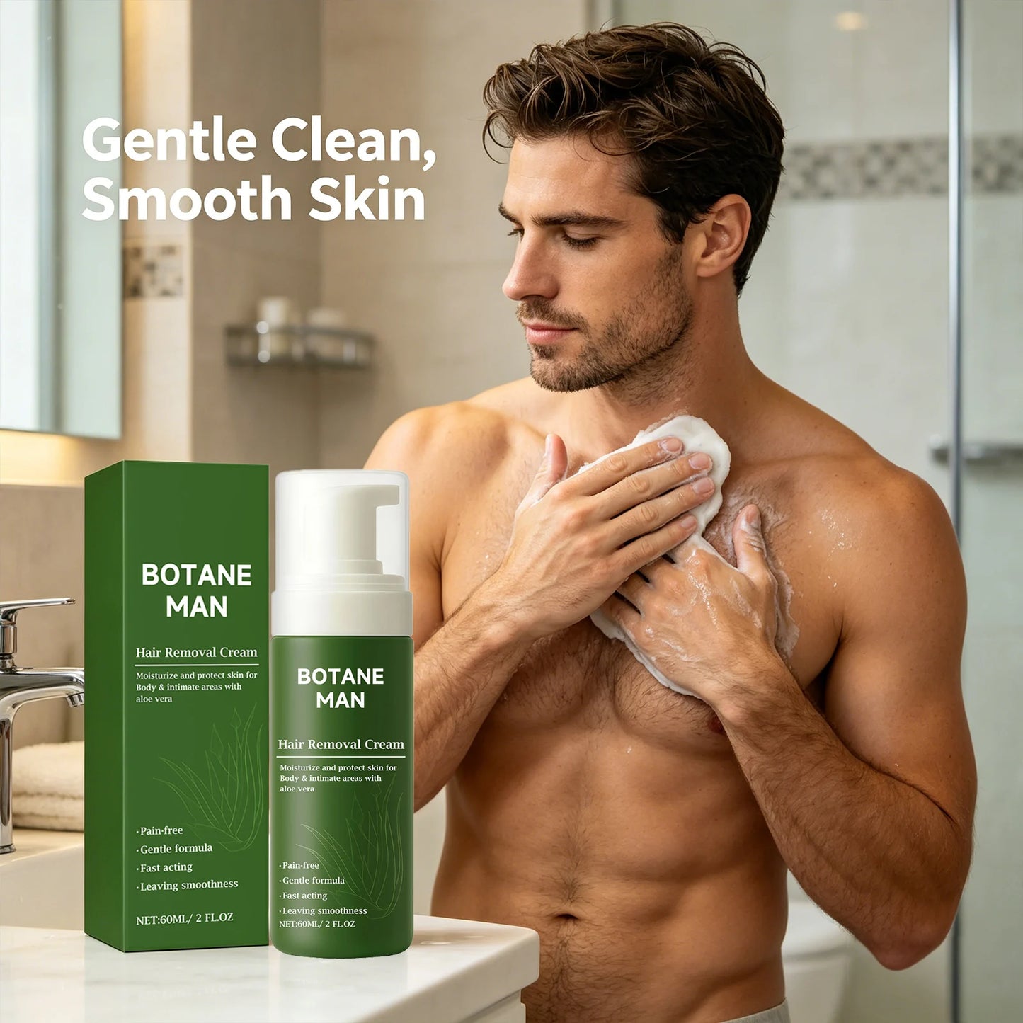 Men's Pain-Free Hair Removal Cream Mousse – 60ml Moisturizing Hair Removal Cream Peaceful Pleasures Health and Wellness