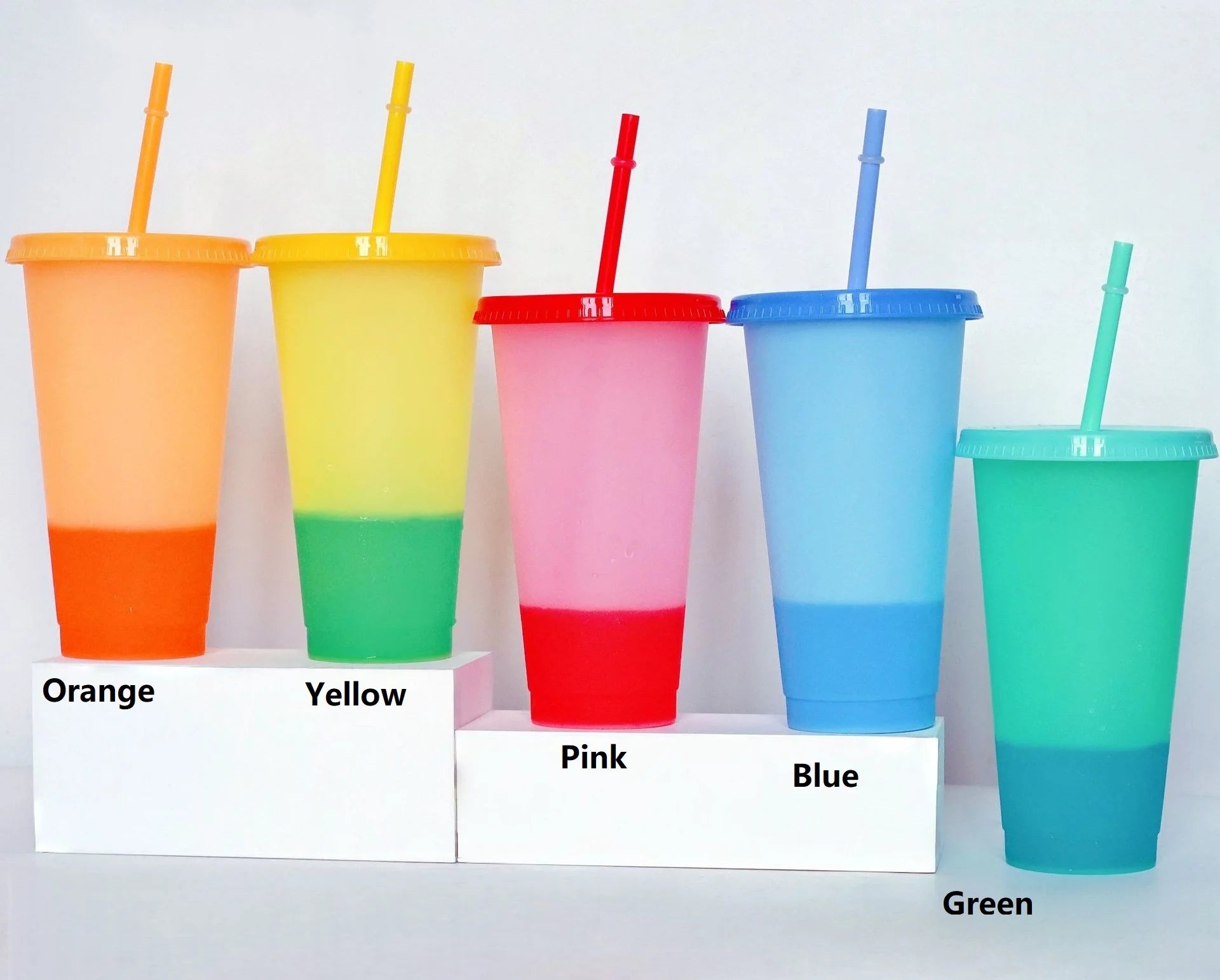 5PCS Plastic Cute Cold Cups with Lids and Straws for Iced Coffee 24 oz Color Changing Reusable for Adults Kid Women Party Peaceful Pleasures Health and Wellness