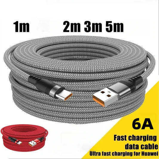 USB-C 6A Fast Charging Cable – Braided Nylon, 1m to 8m