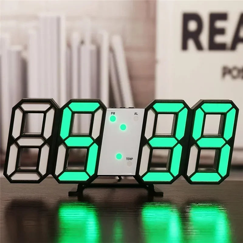 3D LED Digital Wall Clock – Alarm, Temperature & Date