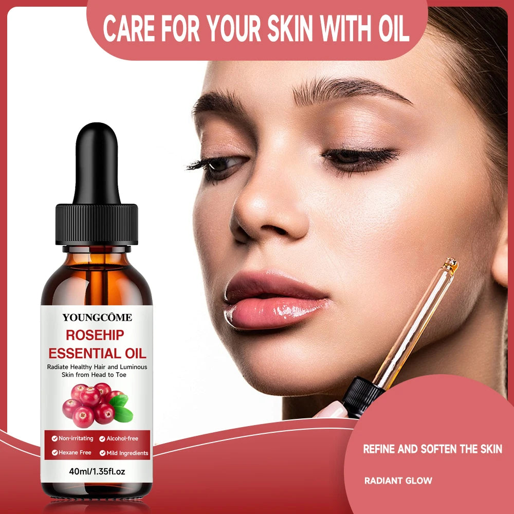 Pure Rosehip Essential Oil Fade Fine Line Lifting Firming Repair Moisturizing Whitening Nourishing Skincare Oil for Hair Face Peaceful Pleasures Health and Wellness