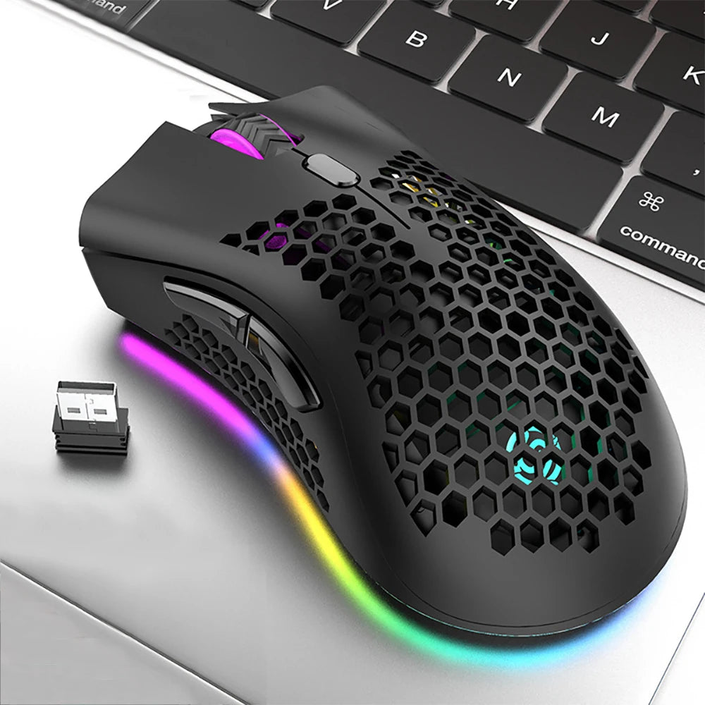 BM600 Rechargeable Gaming Mouse USB 2.4G Wireless RGB Light Ergonomics Gaming Mouse Desktop PC Computers Notebook Laptop Mouses Peaceful Pleasures Health and Wellness black