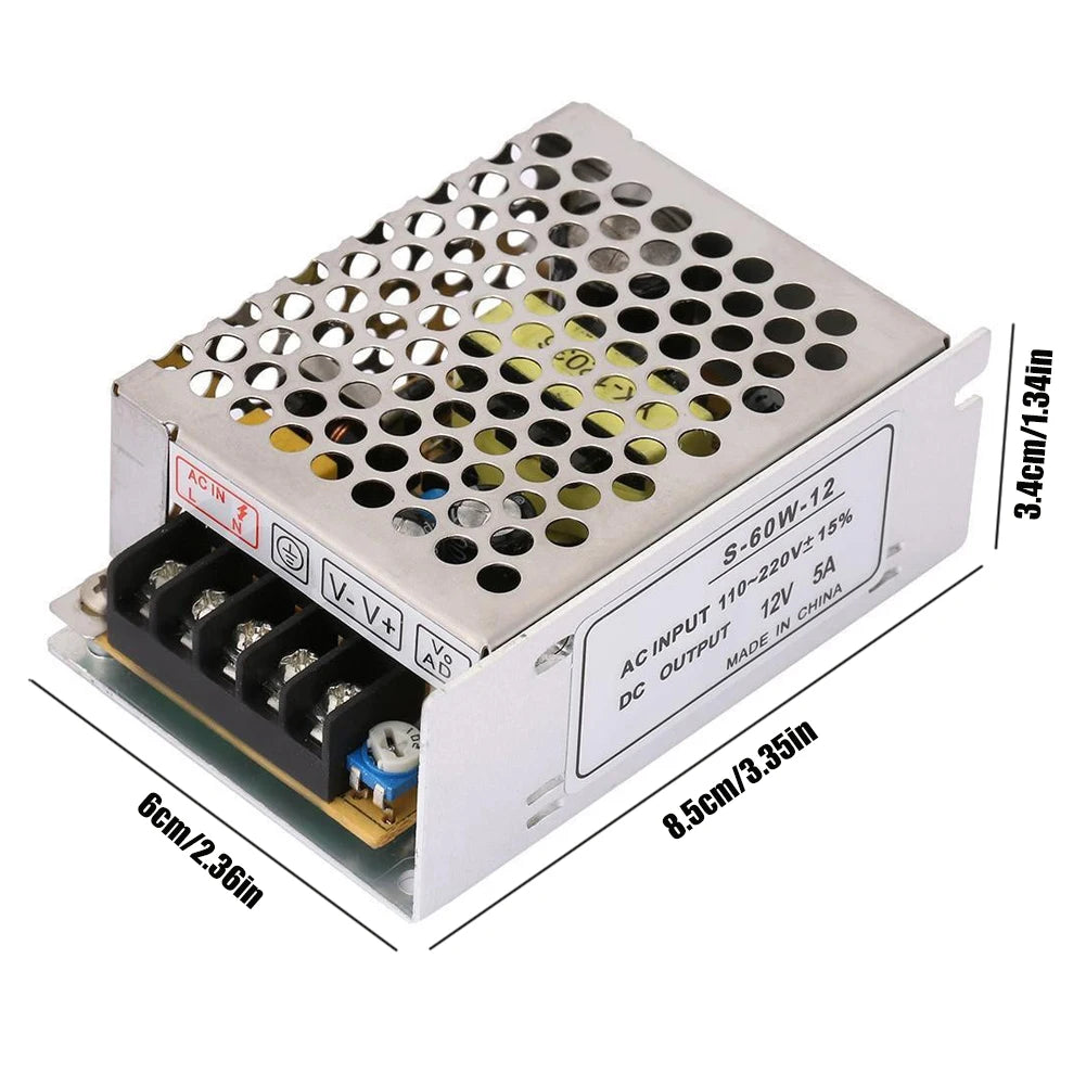 12V 5A Power Supply Adapter 60W Power Supply Transformer Switch 220 AC To 12V DC Peaceful Pleasures Health and Wellness