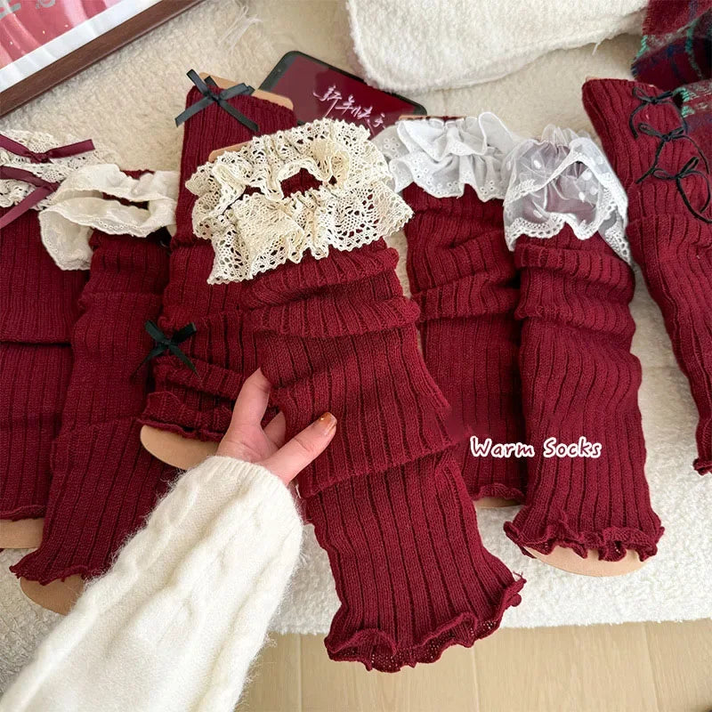 Fashionable Versatile Socks for Women Autumn Winter Red Legs Set Lolita Korean Lace Year Christmas Red Ballet Style JK Calf Sock Peaceful Pleasures Health and Wellness