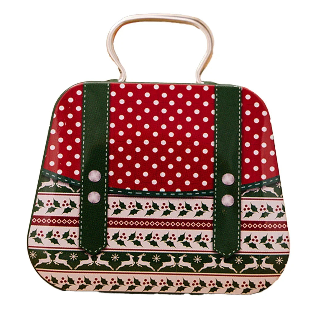 Christmas Metal Cookie Tin Box – Festive Handbag Treat Storage