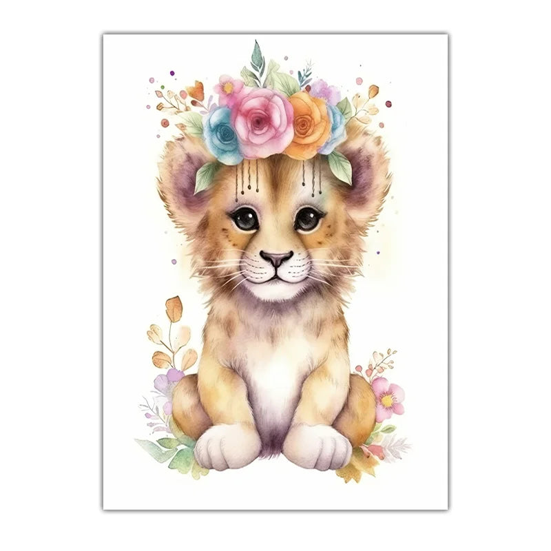 Nursery Animal Canvas Art – Lion Bear Fox Floral Crown Kids Decor Nursery Canvas Print Peaceful Pleasures Health and Wellness 06 15x20cm No Frame China Mainland