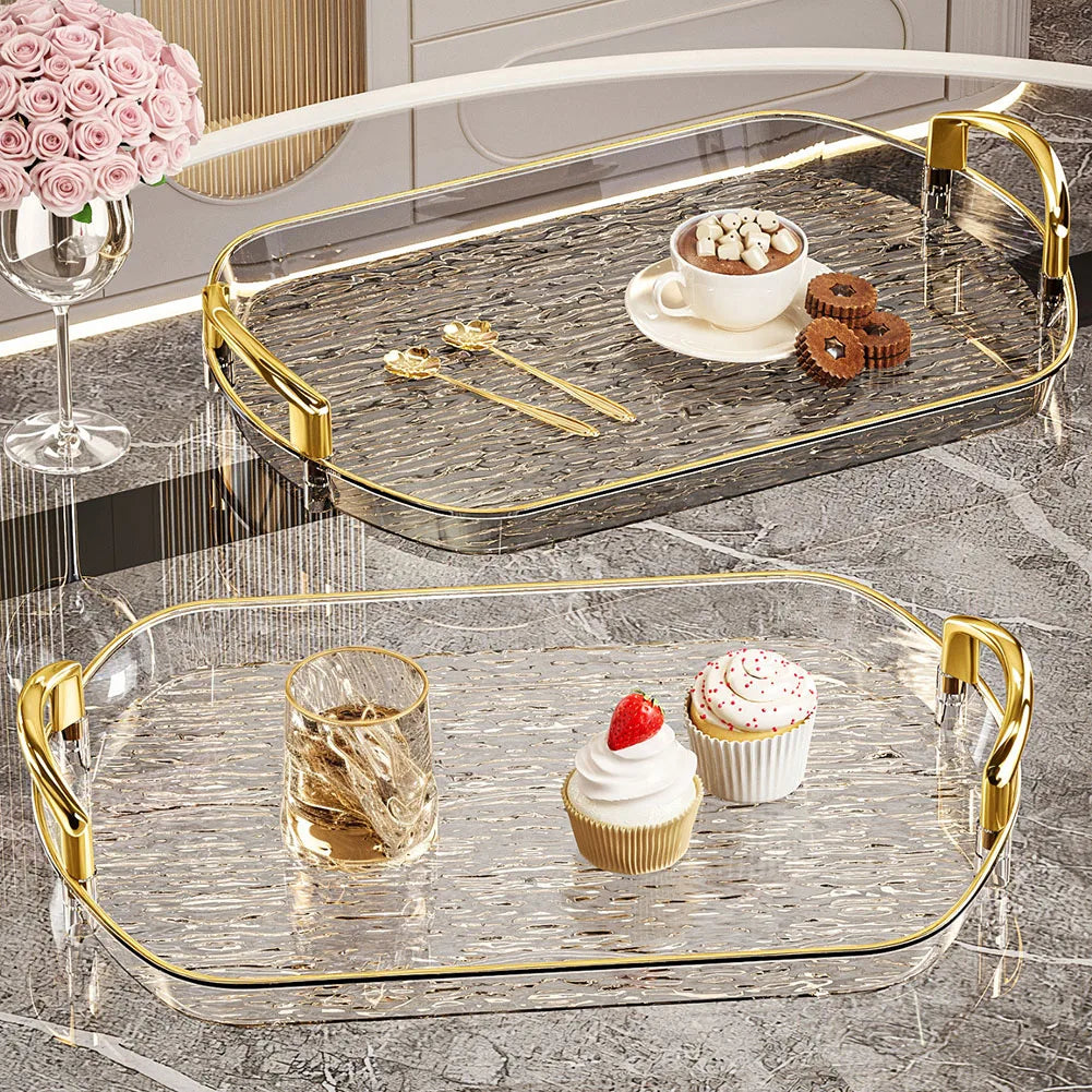 Food Platter Clear Plastic Serving Tray With Handles Versatile Dining Tea Serving Platter For Home Restaurant Cafe Decorate Tray Peaceful Pleasures Health and Wellness