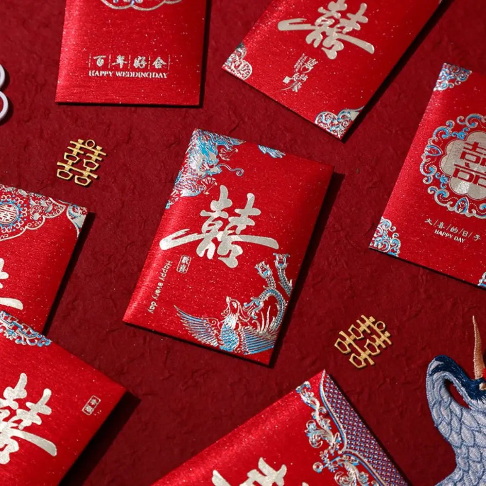 20pcs New Trendy Multiple Patterns Money Pocket Best Wishes Good Luck Red Envelope Lucky Money Blessing Bag Party Gifts Peaceful Pleasures Health and Wellness