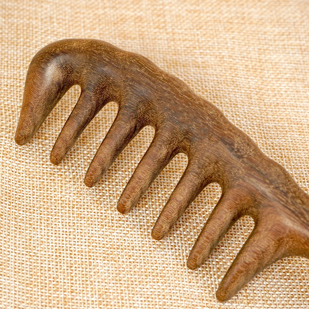 Handmade Sandalwood Wide Tooth Comb – Anti-Static Detangler
