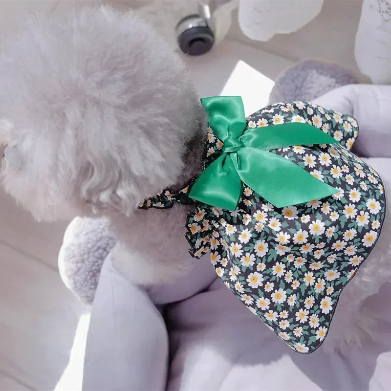 Cyan Flower Sleeveless Pet Dress | Summer Princess Style