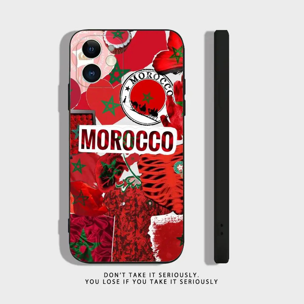 Morocco Flag Phone Case For iPhone 17 16,15,14,13,12,11,Pro,XS,Max,XR,Plus,Mini Soft Silicone Black Shockproof Peaceful Pleasures Health and Wellness