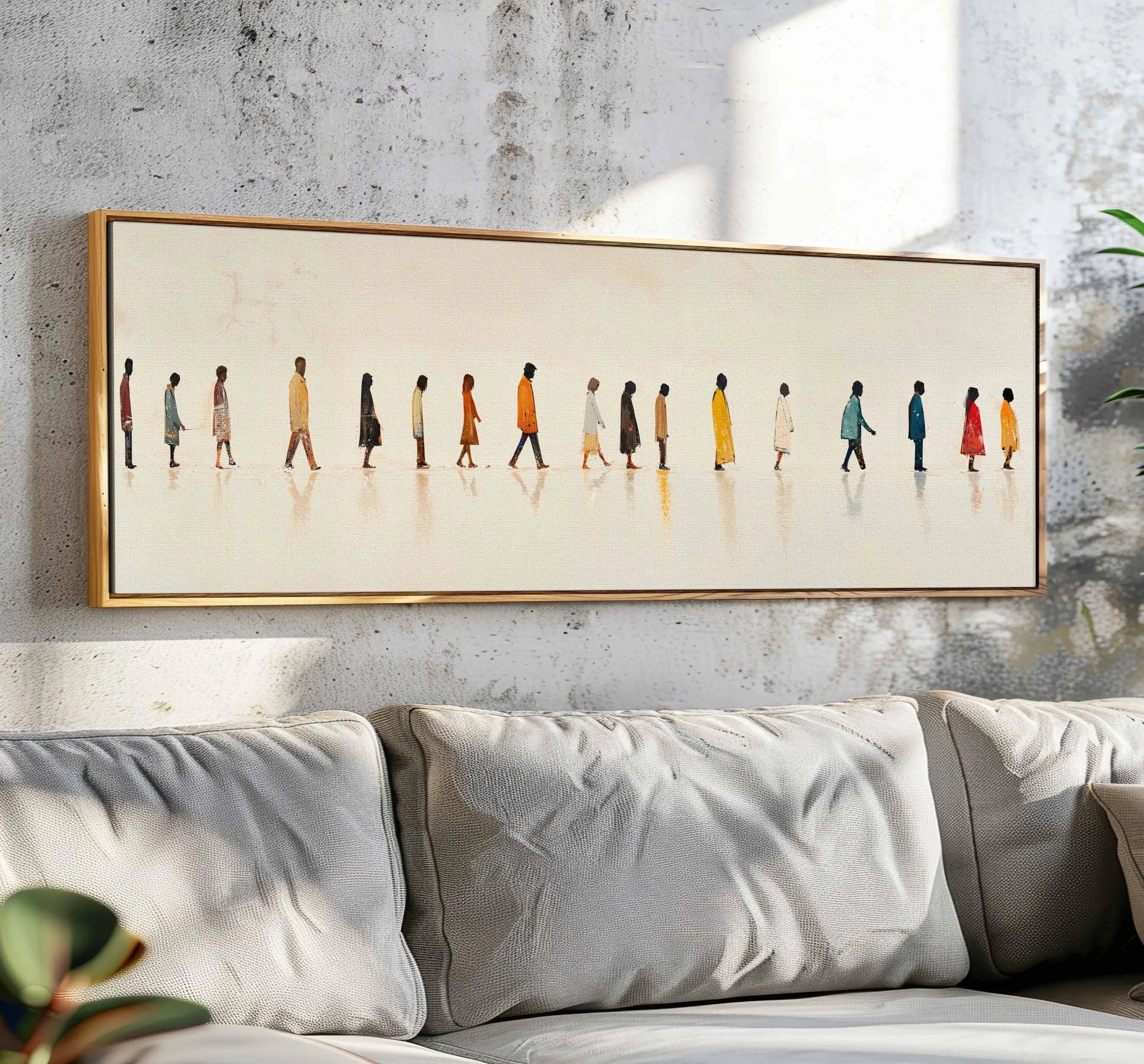 Abstract People Walking Wall Art Unframed Canvas Poster - Modern Figurative Wall Decor - Contemporary Human Movement Painting Peaceful Pleasures Health and Wellness ZLH4222 30x90cm