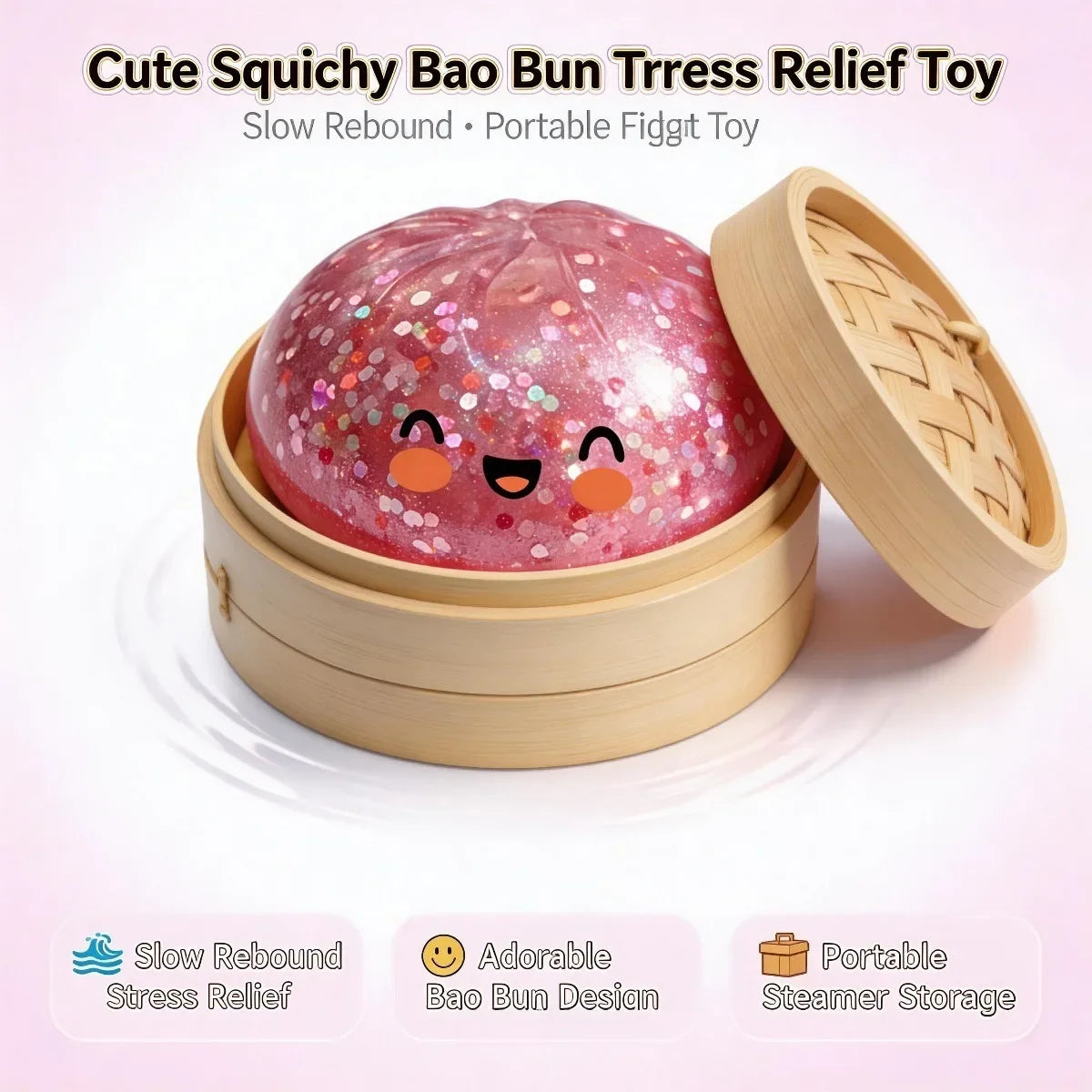 Crystal Bun Squeeze Toy – Slow Rising Squishy Fidget Kawaii