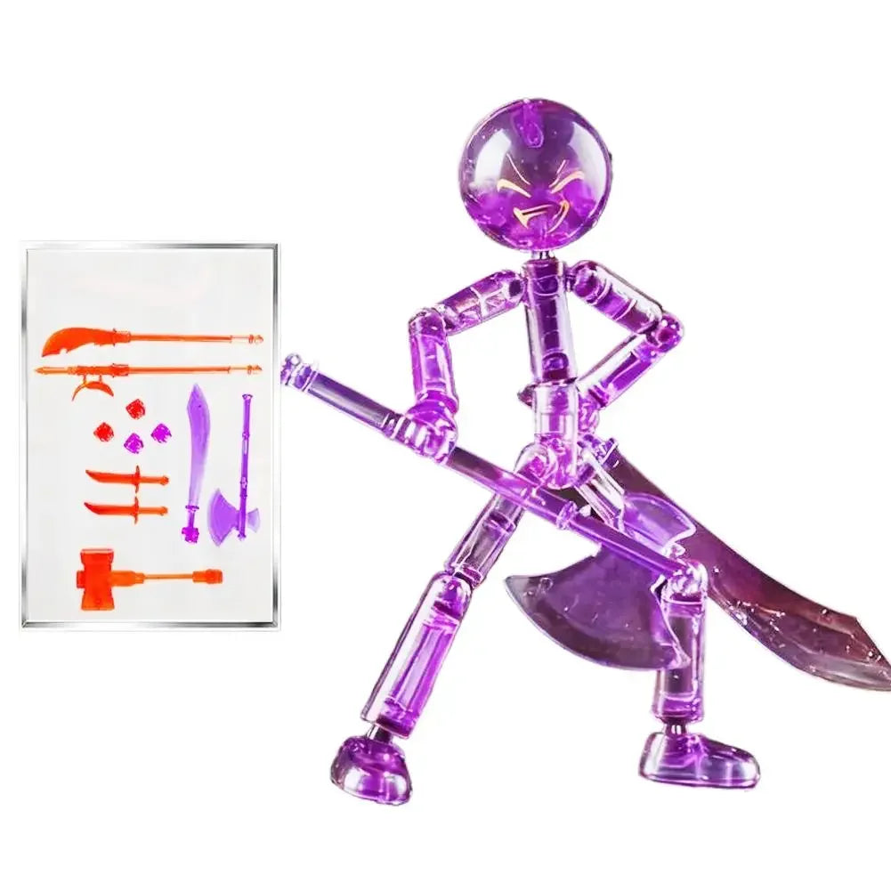 DIY Poseable Stick Man Figure Building Kit, Multi-jointed Articulated Action Figure with Weapons, Movable Limbs Assembly Toy Peaceful Pleasures Health and Wellness Purple