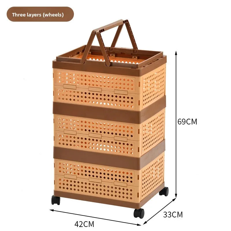 Foldable Storage Box with Wheels: Large Capacity Rolling Organizer for Clothes, Snacks, Toys & Books in Dorm Rooms or Homes Peaceful Pleasures Health and Wellness 3 Layer with Wheels