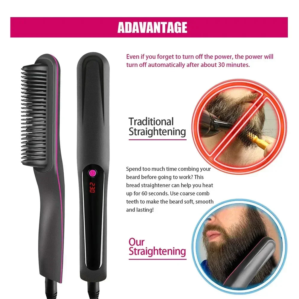 Professional Hair Straightener Brush Anti-Scald Feature Fast Heating Flat Iron Hot Comb Straightening Brush Hair Styler For Men Peaceful Pleasures Health and Wellness