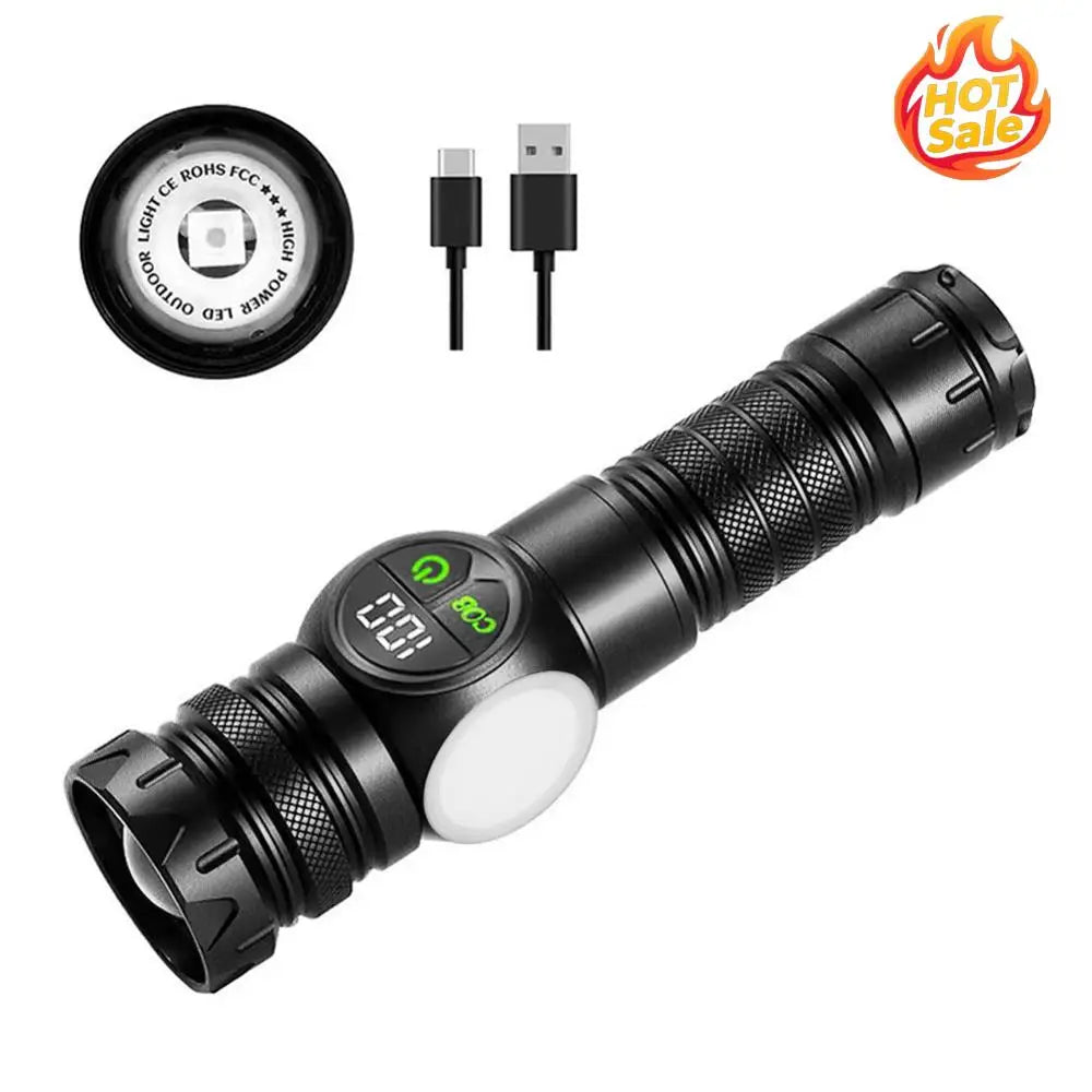 20W LED+COB Rechargeable Flashlight – Zoomable & Waterproof