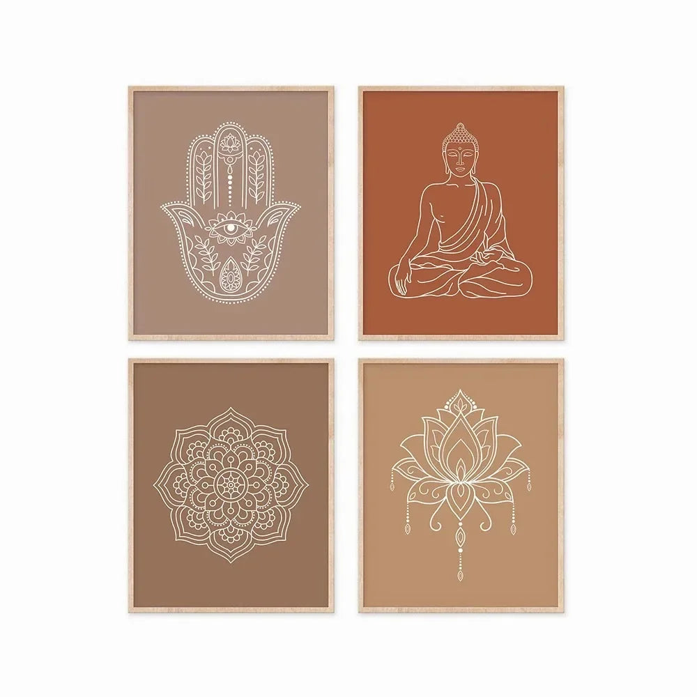 Mandala Buddha Lotus Abstract Boho Wall Print Canvas Painting Poster Picture Zen Line Living Room Home Interior Decor Peaceful Pleasures Health and Wellness